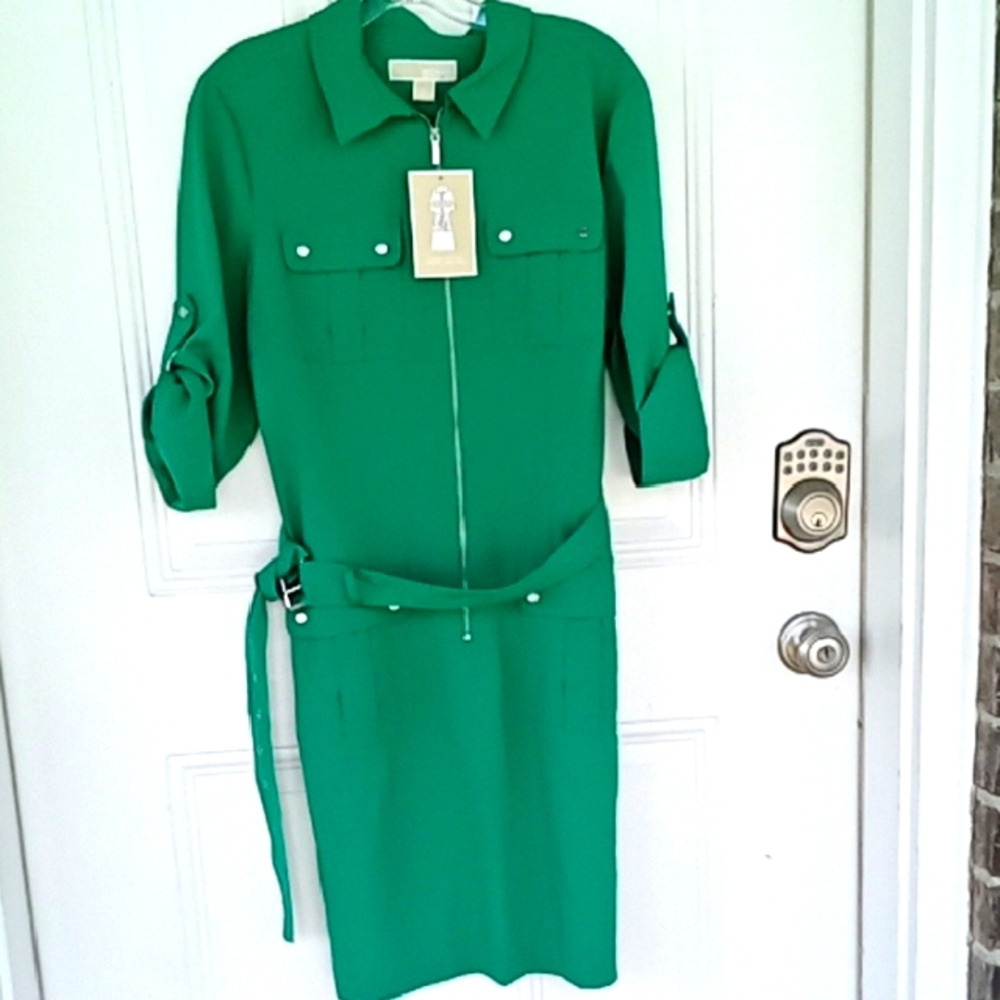 MICHAEL Michael Kors Vibrant Green Belted Midi Dress